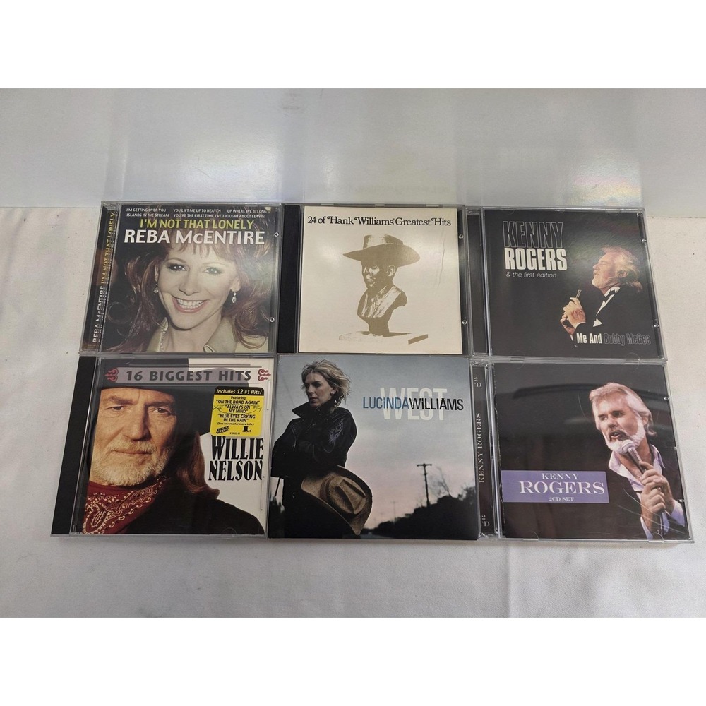 Country CD Lot Willie Nelson Reba Hank Williams Lucinda Kenny Rogers 7 Discs